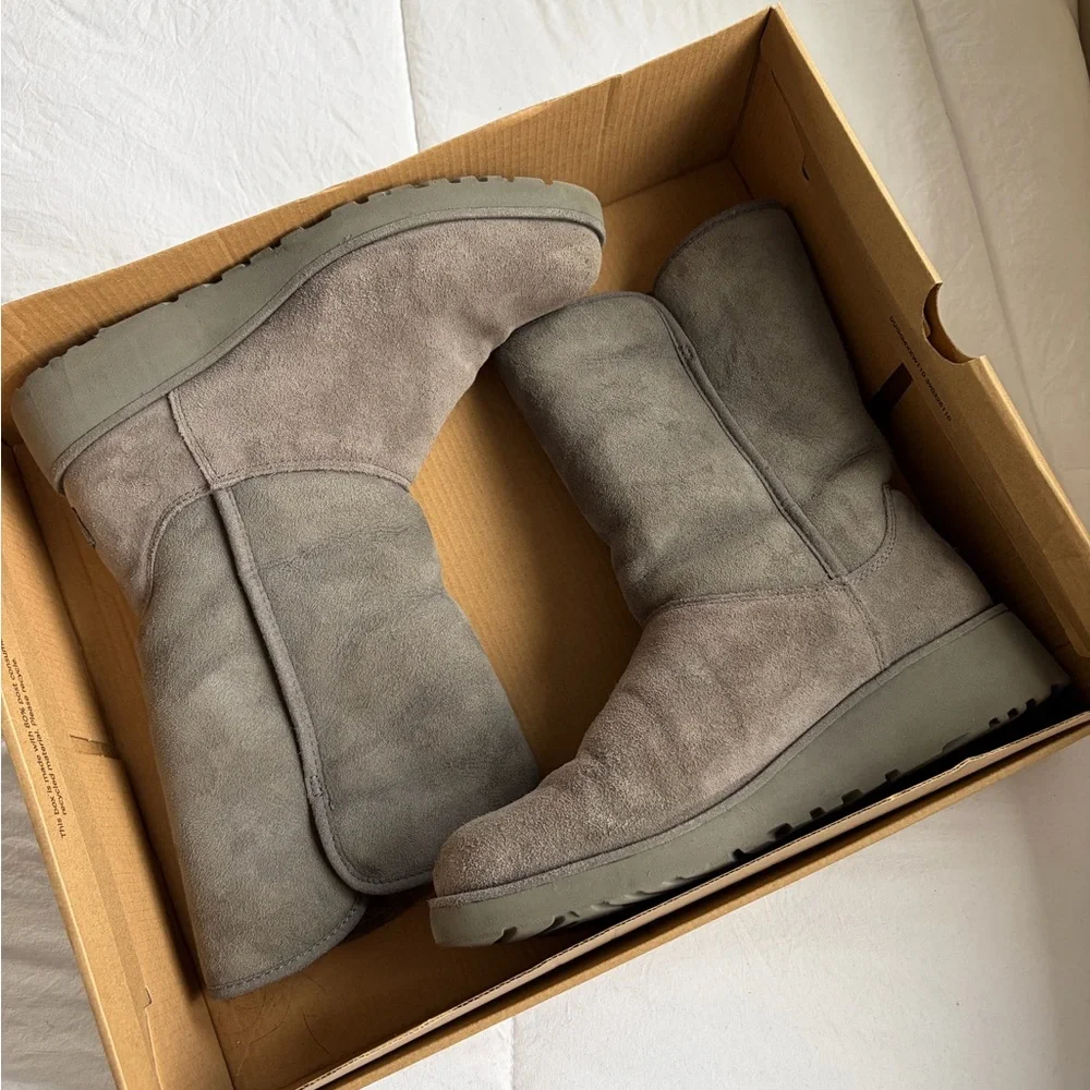 UGG Women's Amie Gray Suede Slim Short Sheepskin Boots - Picture 7 of 7